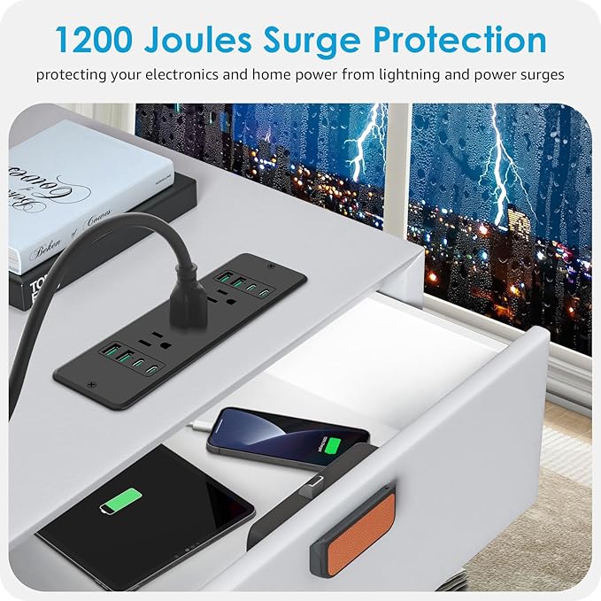 HHSOET 14 in 1 Fast Charging Recessed Power Strip, 45W Furniture Power Outlet USB C, Flush Mount Surge Protection with 6 AC Plugs, 4 USB-A and 4 USB-C, 6ft Power Cord. (Black)