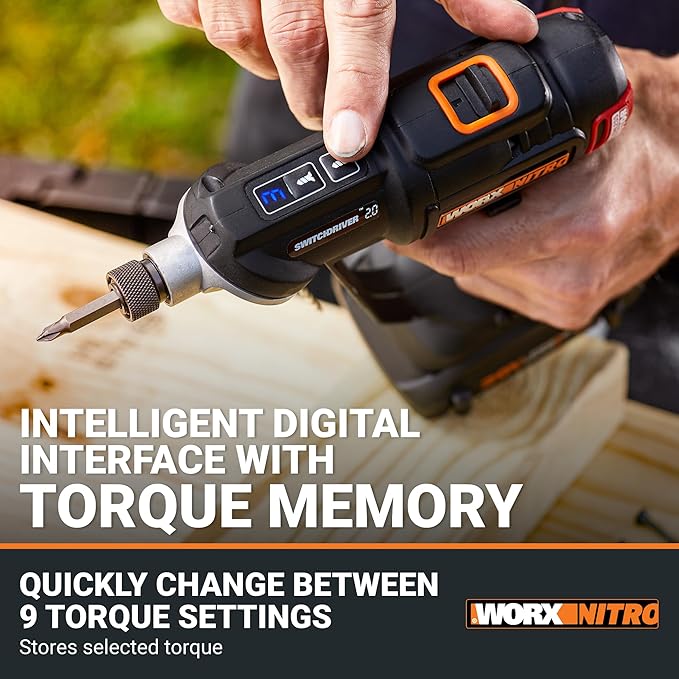 Worx Nitro 20V SwitchDriver 2.0, 2-in-1 Brushless Cordless Drill Driver, Drill Set Rotatable Dual 1/4" Chucks, Compact Cordless Drill with Digital Torque Setting WX177L – (Battery & Charger Included)