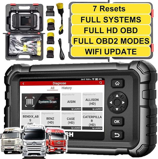 Launch CRP129 HD Heavy Duty Truck Scanner, Car Diagnostic Scanner for Commercial Vehicles, Full Sysem Diagnostic Tool, 7+ Services, Power Balance Test, Full OBD2/HD OBD/EOBD, 51+ Brands