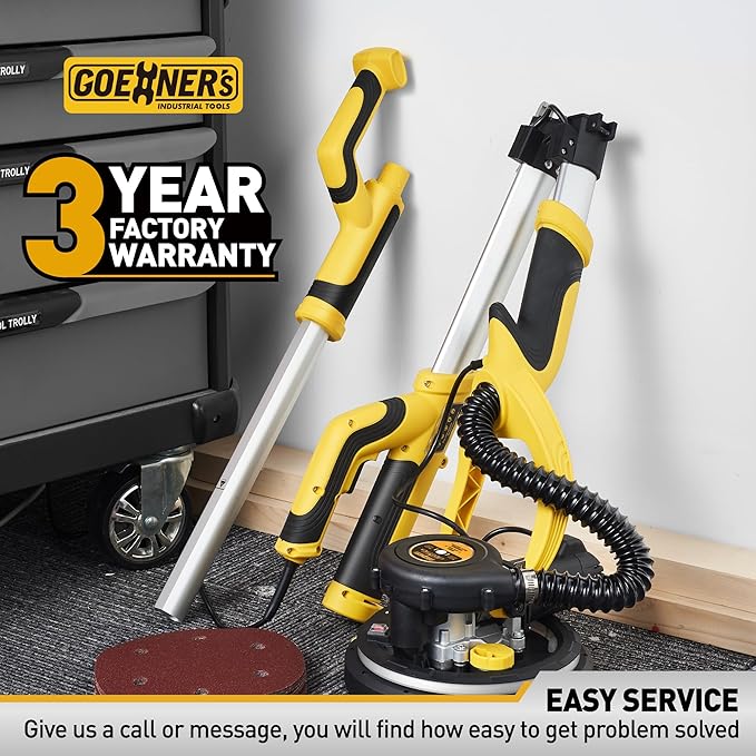 Drywall Sander, Electric Drywall Sander with Vacuum, 7 Variable Speed, 900-1800RPM, Labor-Saving Handle and Patented Fixture for Ceiling Sanding, LED Light, 14ft Dust Hose,26ft Power Cable,Storage Bag