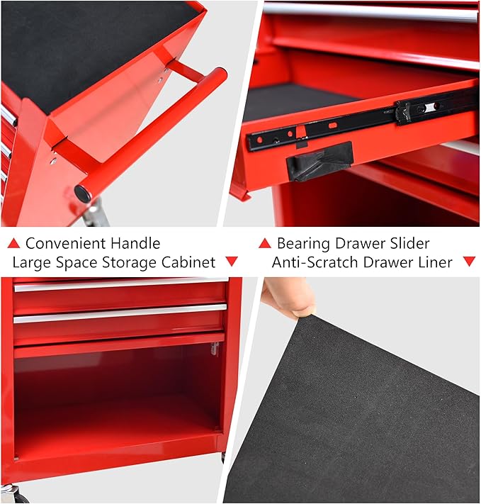 Rolling Tool Chest Metal Tool Box with Wheels Tool Cabinet Craftsman Tool Chest Us General Tool Box Portable Tool Box with Wheels 4 Drawers Multifunctional Tool Cart with Wheels, Red