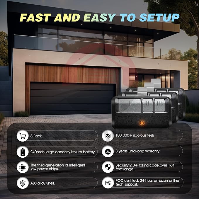 3 x 893LM 953ESTD LiftMaster Chamberlain Garage Door Opener Remote(Yellow Learn Button Security+ 2.0 myQ) 3-Year-Warranty Long-Lasting Lithium Battery Ultra-Long Range