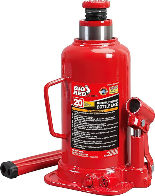 BIG RED T92003B Torin Hydraulic Welded Bottle Jack, 20 Ton (40,000 lb) Capacity, Red