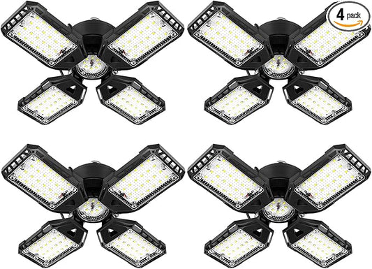 LED Garage Lights 4 Pack -120W, 12000LM 6500K Led Shop Light with 4+1 Deformable Panels, Basement Barn Light Garage Ceiling Lights, E26/E27 for Garage, Warehouse, Shop