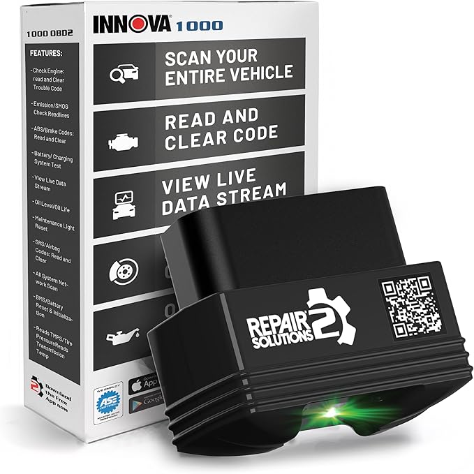 Innova 1000 OBD2 Scanner Bluetooth - Check Engine, ABS, SRS - No Subscriptions - Updates Included - Diagnostic Scanner for iPhone & Android - Supports 1996-2023 Vehicles - App Only Works in USA