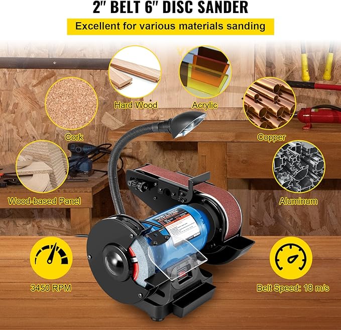 VEVOR Professional Belt Sander, 8" Disc Sander and 4 x 36 in. Belt Sander with 5A Induction Motor Cast Aluminum Worktable for Woodworking, Metalworking