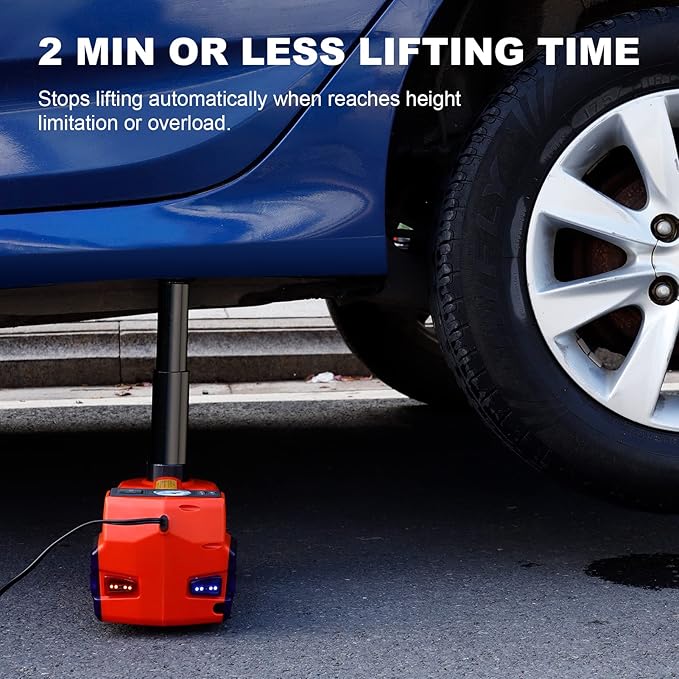 Electric Car Jack Kit, 5 Ton Hydraulic Car Jack with Electric Impact Wrench and Inflator Pump, 12V Portable Car Jack with LED Light for SUV MPV Sedan, Lifting Range 6 to 17.7 Inch (Red)