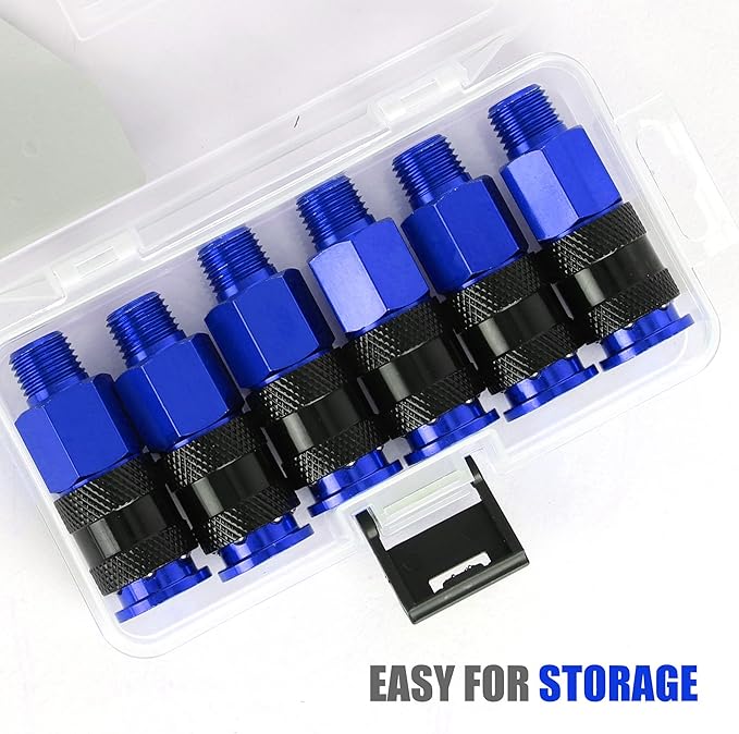 Air Hose Fittings, 6 Pieces AMT Universal Air Couplers with 1/4" NPT Male Threads, Blue