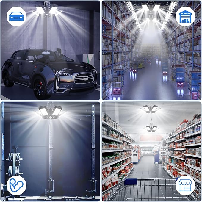LED Garage Lights 2 Pack -180W, 18000LM 6500K Led Shop Light with 6+1 Deformable Panels, Basement Barn Light Garage Ceiling Lights, E26/E27 for Garage, Warehouse, Shop, Basement