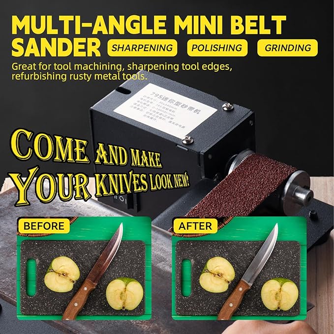 Mini Belt Sander with 7 Adjustable Speeds, Multi-Angle Electric Knife Sharpener and Belt Sanders for Woodworking,350W Bench Sander with Soft Shaft for Woodworking, Metal Polishing,and Crafting
