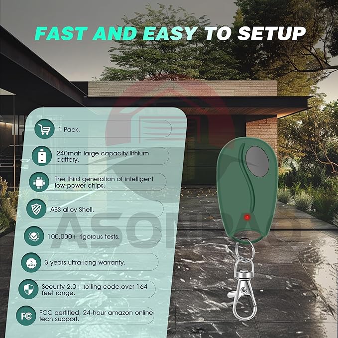 ACT-31B ACP00879 LD033 LD050 LS050 Linear Garage Door Opener Remote 318MHZ Megacode (1Pack) (Green) 3-Years-Warranty