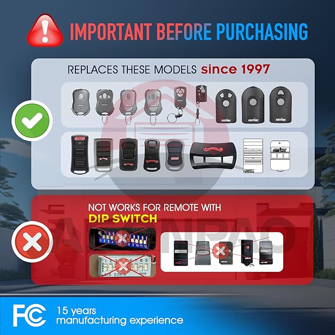 3 for O3T-BX O3T-A Overhead Door Garage Door Opener Remote 3-Year-Warranty Auto-Seek 315/390MHZ