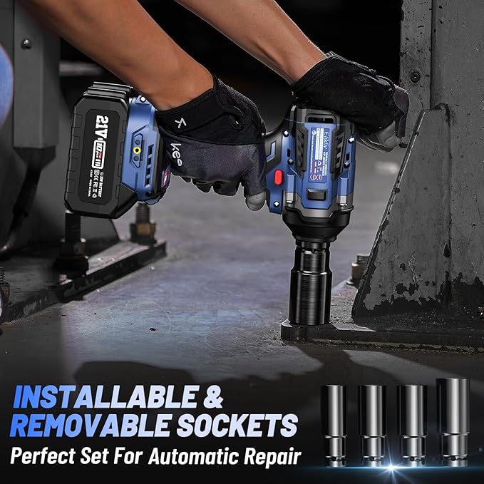 Elikliv Cordless Impact Wrench 1/2 inch, 500Ft-lbs Max Torque(650N.m), 21V 3000 RPM Power Impact Gun with 4 Sockets, 4000mAh Battery with Fast Charger, Electric Impact Driver for Car Truck Tires Home