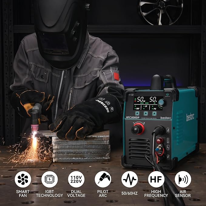 Plasma Cutter, Non Touch Pilot Arc, Air Sensor Technology, Large Digital Display Screen, BTC500DP 7Gen 50Amps 110/220V Dual Voltage, IGBT Plasma Cutter Machine (BTC500DP 7GEN 110/220V)