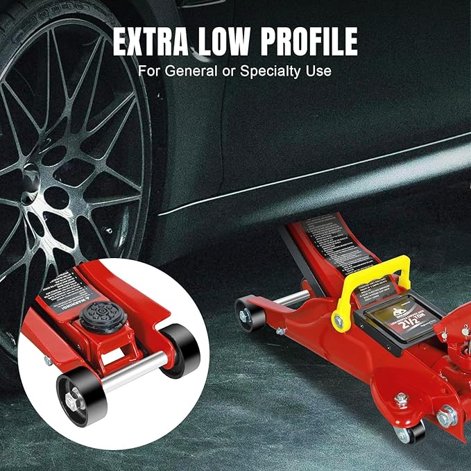 Floor Jack 2.5 Ton (5500 LBs) Hydraulic Low Profile Trolley Car Jack, Lifting Range 3.5" to 14", Fit Use for Automotive Sedans, Red
