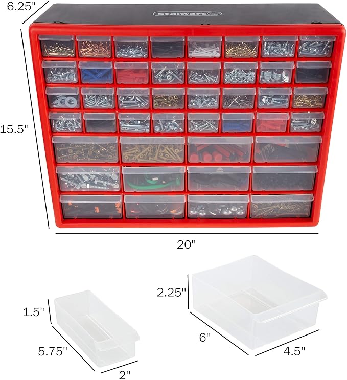 Storage Drawers-44 Compartment Organizer Desktop or Wall Mountable Container for Hardware, Parts, Craft Supplies, Beads, Jewelry, and More by Stalwart