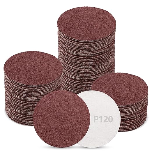 ZEHIQ 120pcs 2 Inch Sandpaper 120 Grit, Hook and Loop Sanding Disc, Alumina Orbital Sander Pads No Hole Sander Attachment Disc for Sanders Drill Grinder and Rotary Tools