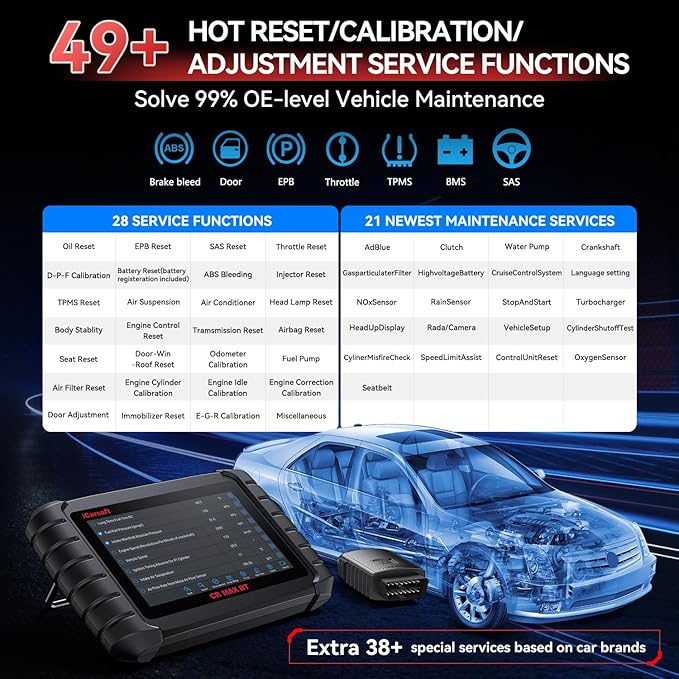 iCarsoft CR Max BT Wireless Bidirectional Scan Tool, 49+ Reset OBD2 Diagnostic Touchscreen Scanner, ECU Adaptation/Teach-in, All System, 4-in-1 Live Graphing, Lifetime Free Update