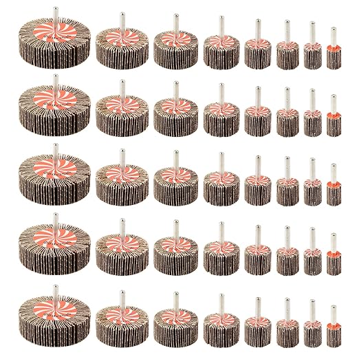 40 Pack 1/4" Abrasive Flap Wheel Sander Set 40 Pack,80 Grit,1/4 inch Shank Aluminum Oxide Flap Wheel Sander Polishing Sanding Wheel,8 Sizes for Deburring and Removing Rust