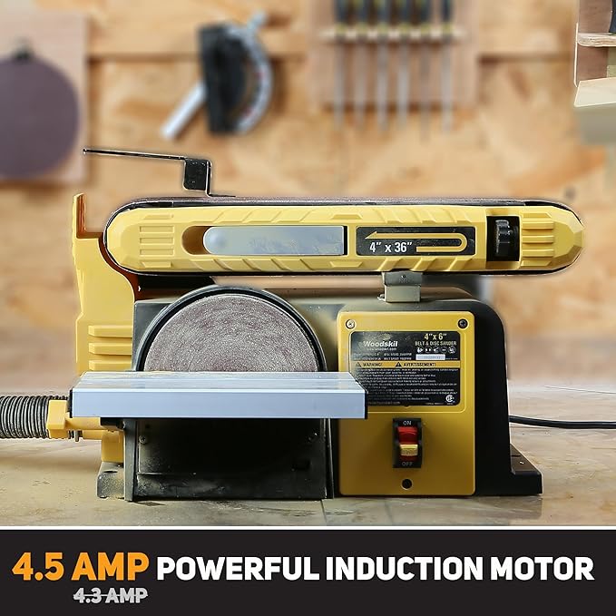 4.5-Amp Belt Disc Sander Combo, 4 x 36 in. Belt and 6 in. Disc Sander with 3/4HP Motor, Belt Sander for Woodworking with Base, Bench Sander Upgraded Model