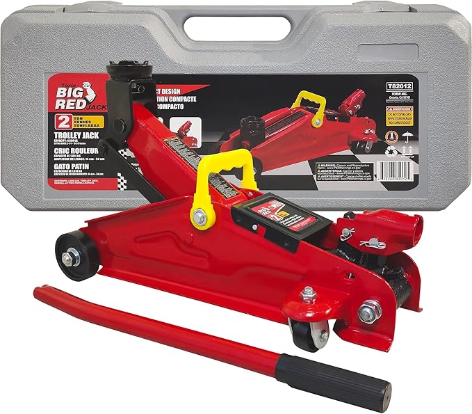 BIG RED TAM82012 Torin Hydraulic Trolley Service/Floor Jack with Blow Mold Carrying Storage Case, 2 Ton (4,000 lb) Capacity, Red