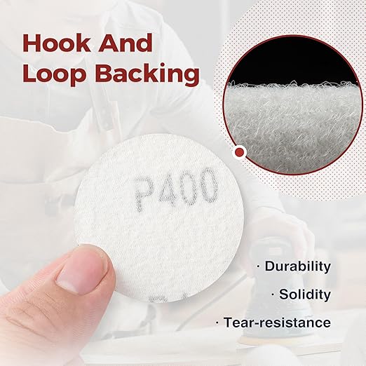 S SATC 2 Inch Hook and Loop Sanding Discs No-Hole Sandpaper 400 Grit Orbital Sander Pads for Sanders Drill 100PCS Aluminum Oxide Sandpaper Discs for Woodworking Wood Automotive Metal