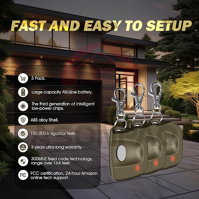3 for Multicode Gate Opener Remote 3089, 3060, 3070,Garage Door Opener 3-Year-Warranty Long-Lasting Alkaline Battery Ultra Long Range