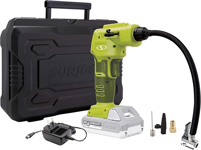 Sun Joe Auto Joe 24V-AJC-LTE 24-Volt IONMAX Cordless Portable Air Compressor Kit w/ 2.0-Ah Battery, Charger, Storage Bag, and Nozzle Adapters