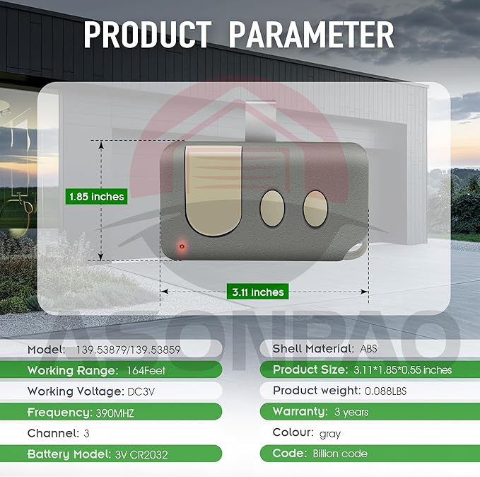 2X 139.53879/139.53859 Sears Craftsman Garage Door Opener Remote (Green Learn Button) 3-Years-Warranty