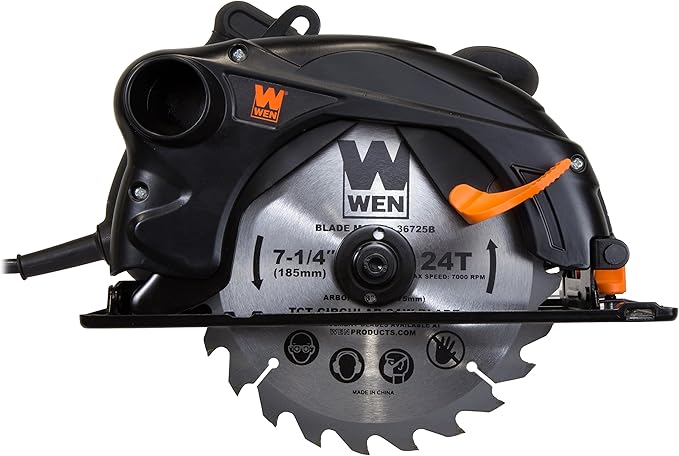 WEN 36725 12A 7-1/4-Inch Sidewinder Circular Saw with 2-1/2-Inch Cutting Depth,Black