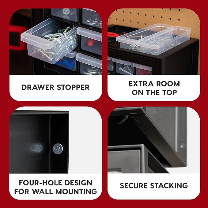 IRIS USA Screw Organizer, Hardware Storage Organizer, 16 Drawer Parts Cabinet, Plastic Drawer Storage for Hardware Crafts, Small Parts, Nuts, Bolts, Tool Organizer Storage, Scrapbook Art Hobby - Black