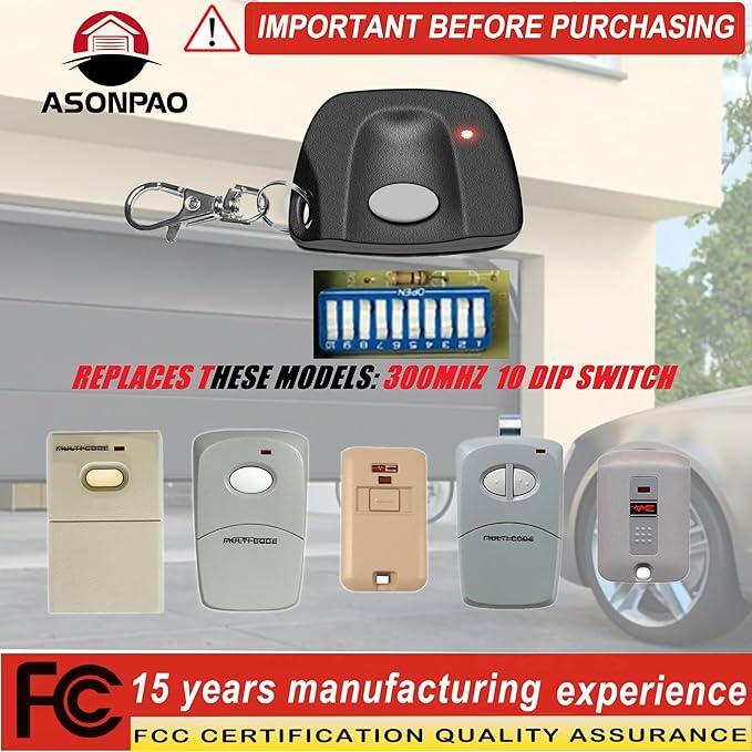 ASONPAO 2X 3089,308911,3060,3070 Multicode Gate Opener Remote Multicode Garage Door Opener 3-Year-Warranty Long-Lasting Alkaline Battery Ultra-Long Range