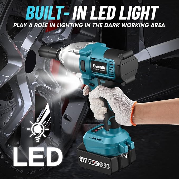 Seesii Cordless Impact Wrench, 900N.m(665ft-lbs) Power Impact Gun 1/2 Inch, 4.0Ah Battery, 3300RPM Impact Wrench, 6 Sockets, Electric Impact Driver for Home Car Truck Mower Father Dad Husband