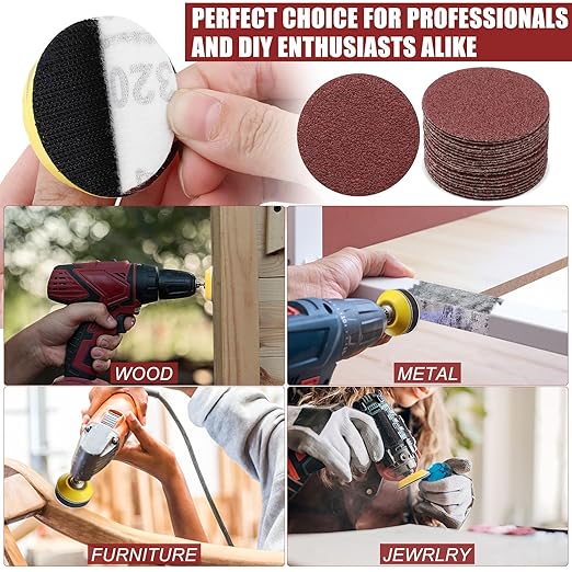 ZEHIQ 120pcs 2 Inch Sandpaper 180 Grit, Hook and Loop Sanding Disc, Alumina Orbital Sander Pads No Hole Sander Attachment Disc for Sanders Drill Grinder and Rotary Tools