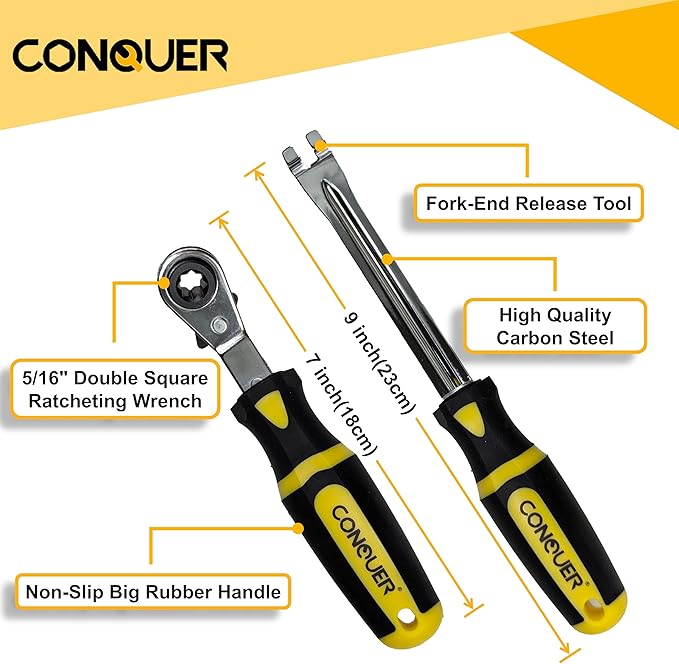 CONQUER Automatic Slack Adjuster Tools, 5/16" Brake Adjustment Tool Ratcheting Wrench Air Brake System Adjustment Wrench Tools Set for Semi Truck Big Truck Trailers(2-Piece)
