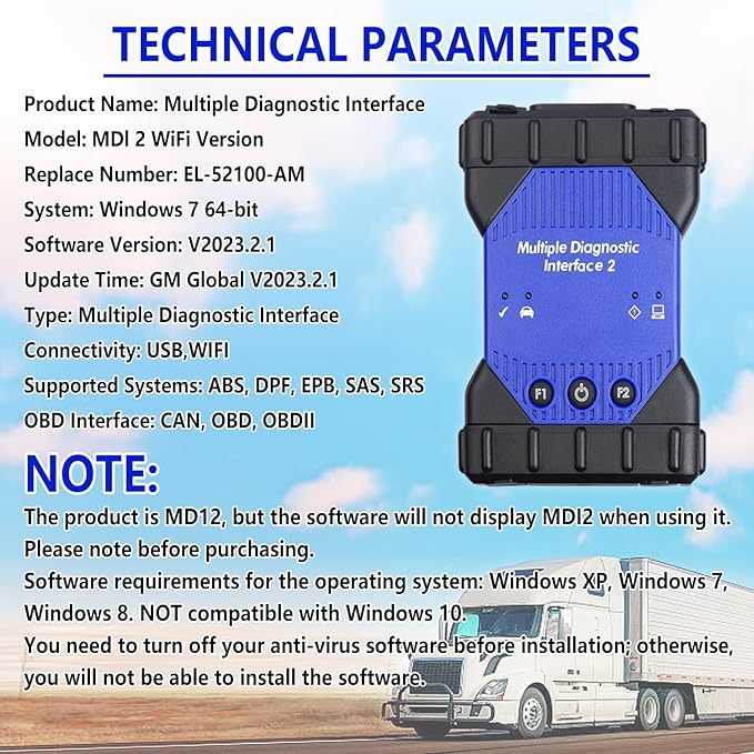 MDI2 Multiple Diagnostic Interface Scanner EL-52100-AM GM Multiple Diagnostic Interface 2 Kit WiFi Version with OBD2 USB 2.0 for DLC Cable Plug
