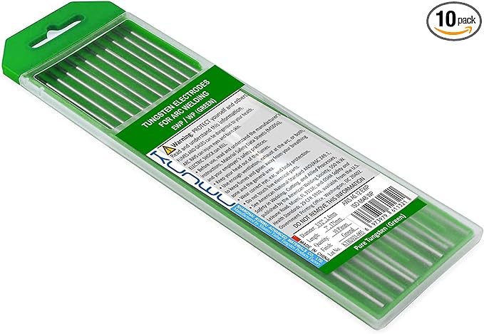 TIG Welding Tungsten Electrode Pure Rod (Green, WP) 10-Pack (5/32"x 7")