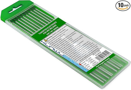 TIG Welding Tungsten Electrode Pure Rod (Green, WP) 10-Pack (5/32"x 7")
