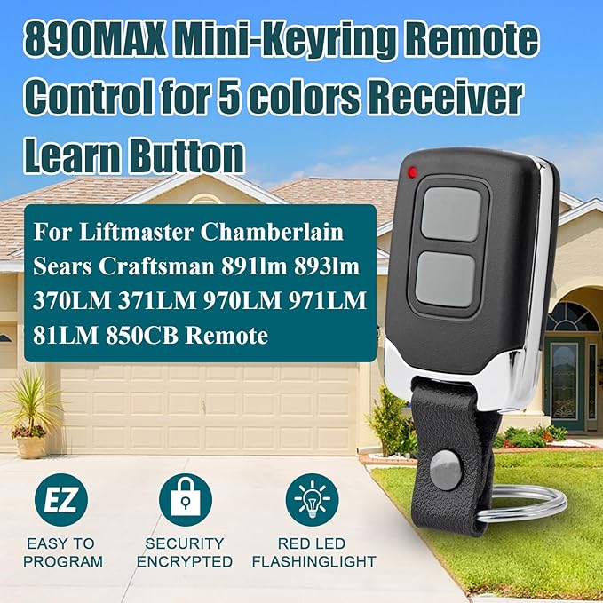 890MAX Garage Door Remote Control Compatible with LiftMaster Sears Craftsman Chamberlain 371LM 373LM 891lm 893lm 971LM 973LM 81LM, Purple Yellow Orange Red Green Learn Button Opener Motor 2 Pack