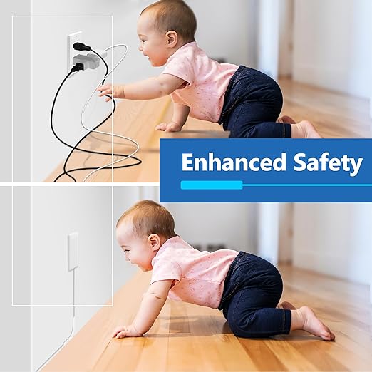 LIDER Flat-Face Outlet Extender with 3 Receptacles, Ultra-Thin Wall Plate Plug with Cord Extender and 3-Outlet Power Strip, 8ft Cord, LWE8-315-W2P, White, 2 Pack