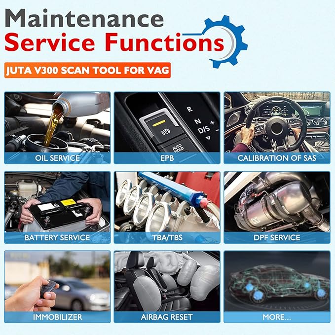 JUTA V300 OBD2 Diagnostic Tool Fit for Audi Volkswagen VW Skoda Seat Full Systems OBD-II Scanner Code Reader with Oil Reset Battery Registration EPB SAS SRS TBA