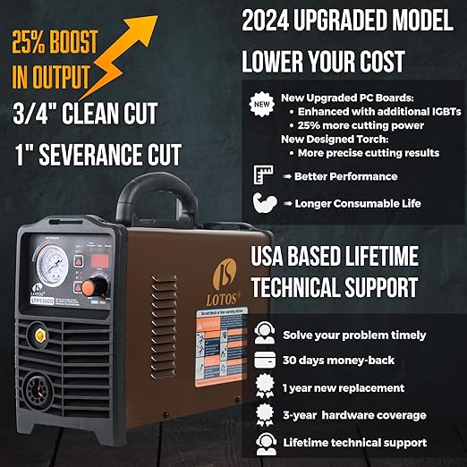 Lotos Supreme LTP5500D Non-Touch Pilot Arc Digital Plasma Cutter, Dual Voltage 110V/220V, 3/4 inch 19mm Clean Cut, Brown