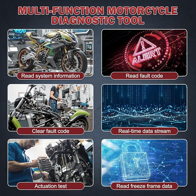 Motorcycle Diagnostic Tool,OBDII Motorcycle Fault Code Readers Scan Tools with Quick Test & Actuation Tests Motorcycle Scan Tool Compatible for Yamaha 2/3/4P Honda Kawasaki 4-6P OBDII