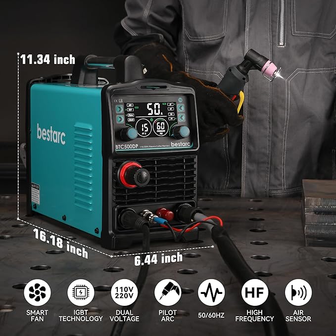 Plasma Cutter, Pilot Arc [Air Sensor Technology] 110/220V BTC500DP 10th Generation, 50Amps Screen Display Digital Plasma Cutting Machine (BTC500DP 10GEN 110/220V)