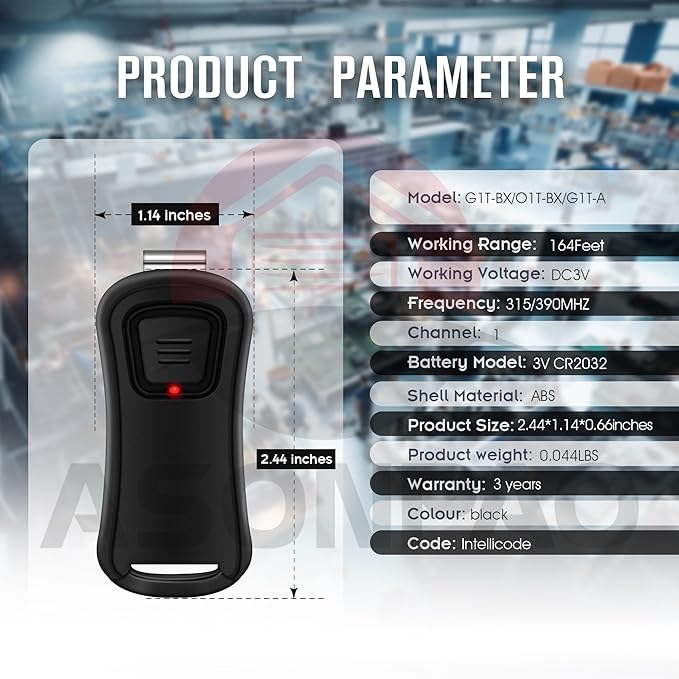 2 X G1T-BX G1T-A O1T-BX O1T-A Garage Door Opener Remote 3-Year-Warranty Auto-Seek 315/390MHZ