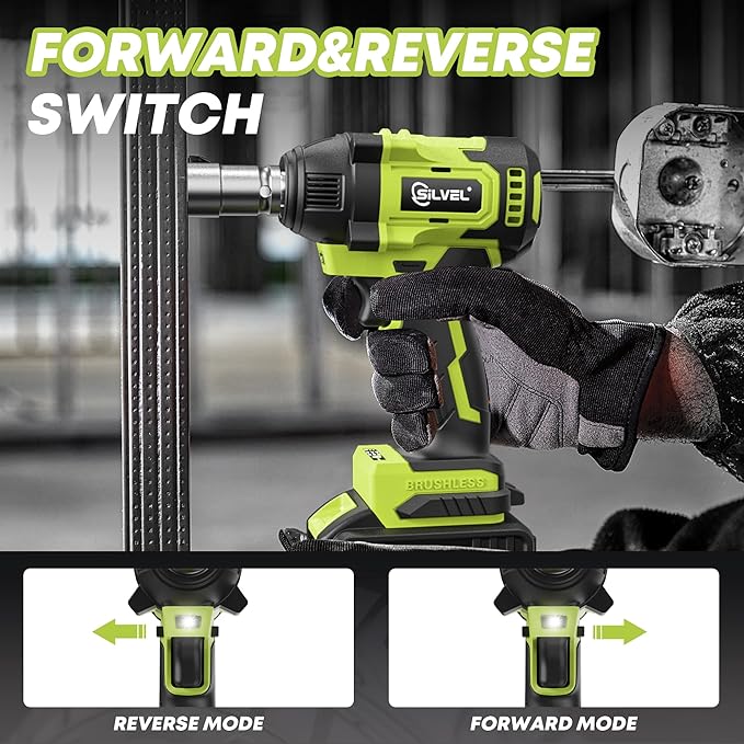 SILVEL Cordless Impact Wrench, MAX 500N.M Brushless Impact Gun 1/2 inch, 4.0Ah Battery, 6 Sockets, 3200RPM Impact Driver wih Fast Charger