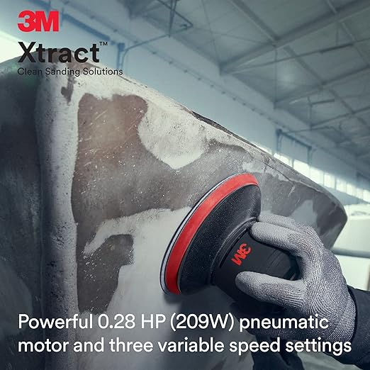 3M Pneumatic Random Orbital Sander, 88952, 6 in, Non-Vacuum, 3/8 in Orbit, Lightweight and Comfortable, 12000 RPM, .28 HP (209W) Motor, Variable Speed