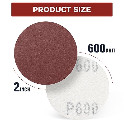 S SATC 100PCS 2 Inch Hook and Loop Sanding Discs No-Hole Sandpaper 600 Grit Orbital Sander Pads for Sanders Drill Aluminum Oxide Sandpaper Discs for Woodworking Wood Automotive Metal