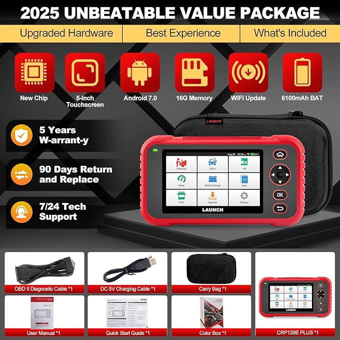 LAUNCH CRP129E Plus OBD2 Scanner, All System Diagnostic Scan Tool, Lifetime Free Update, 8 Reset Oil/TPMS/EPB/SAS/BMS/Throttle Reset, Injector Coding, FCA AutoAuth,Auto VIN, Battery Test for 85+Brand