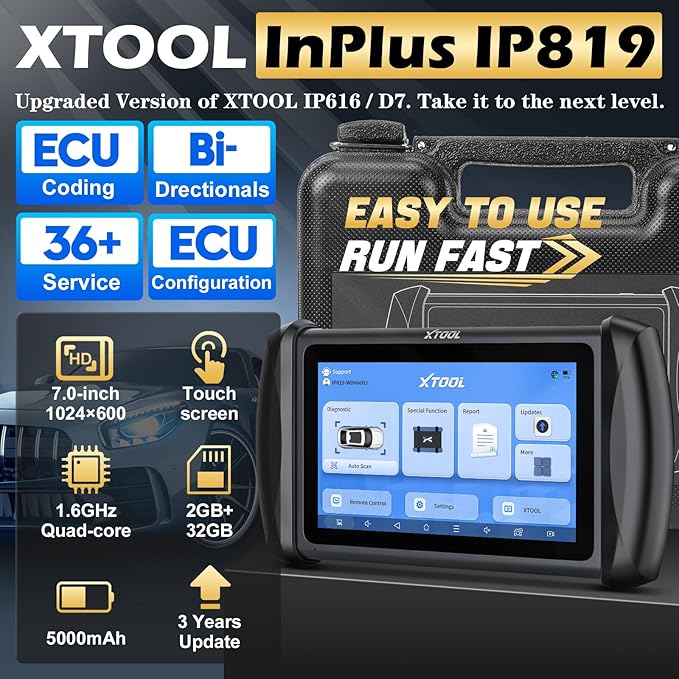XTOOL IP819 V2.0 Bidirectional obd2 Scanner, 2025 Upgraded Scan Tool with Active Test, PMI Function, 36+ Resets, ECU Coding, Guided Function for VAG, All Systems Diagnosis for All Cars, 3-Year Update